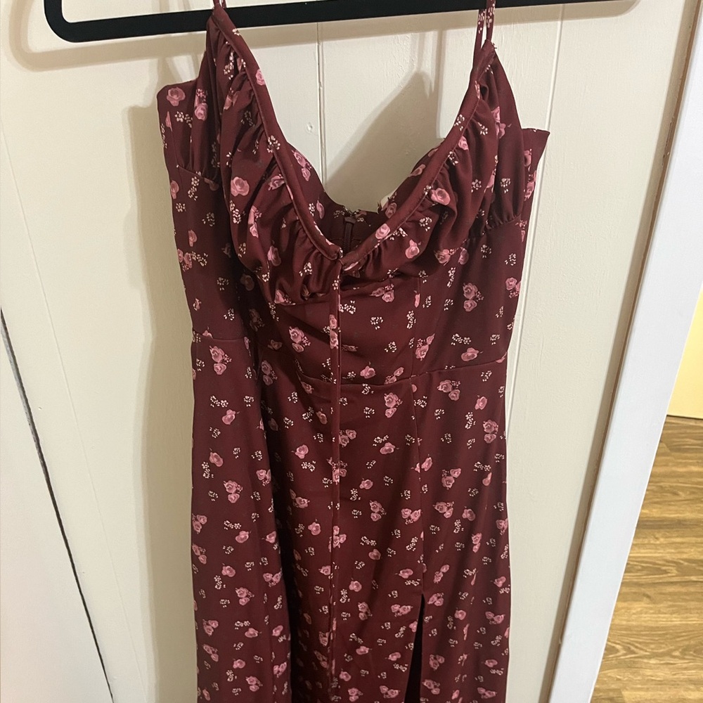 CARINA WINE FLORAL BUSTIER MIDI DRESS - Picture 3 of 4